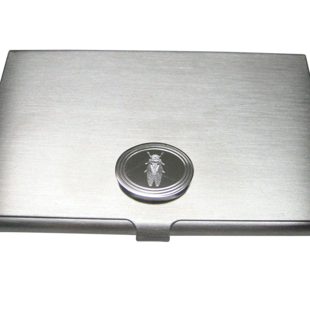 Etched Oval Cicada Bug Business Card Holder